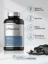 Horbaach L-Theanine 400mg | 400 Capsules | Non-GMO & Gluten Free | Calm Focus & Stress Relief Supplement | Organic Wellness Hub