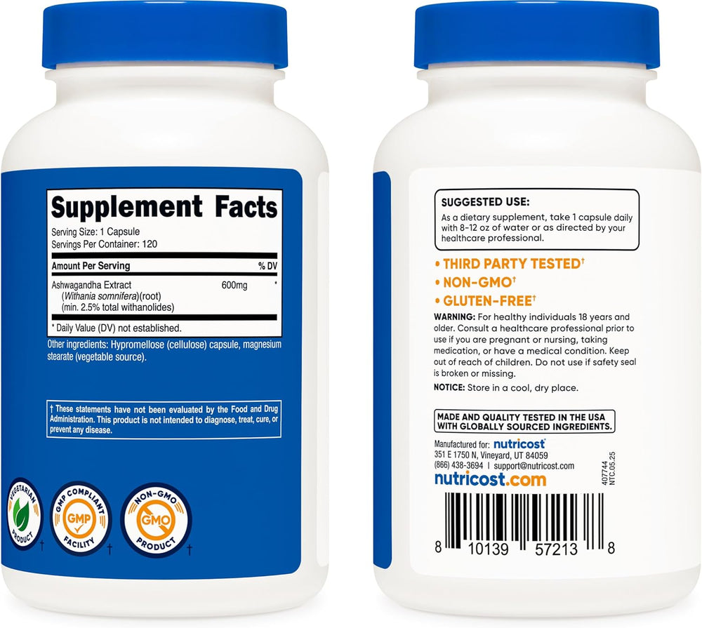 Nutricost Ashwagandha Root Extract 600mg (3 Pack) – 360 Capsules Total | Premium Herbal Supplement | Organic Wellness Hub