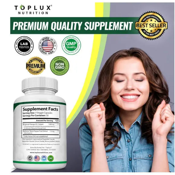 Citrus Bergamot 1500mg Capsules 3-Pack | 25:1 Extract + BioPerine® | Lab Tested | Organic Wellness Hub