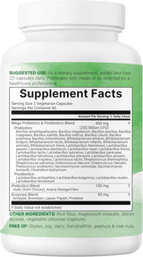 Mega Probiotics 200 Billion CFU - 40 Strains with Prebiotics, Postbiotics & Digestive Enzymes | 120 Vegetarian Capsules | Organic Wellness Hub