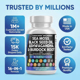 Sea Moss Black Seed Oil Ashwagandha Burdock Root Supplement | 60 Capsules | All-in-1 MultiMineral™ Blend | Irish Sea Moss, Bladderwrack, Turmeric, Elderberry, Chlorophyll & More | Immune, Energy & Thyroid Support