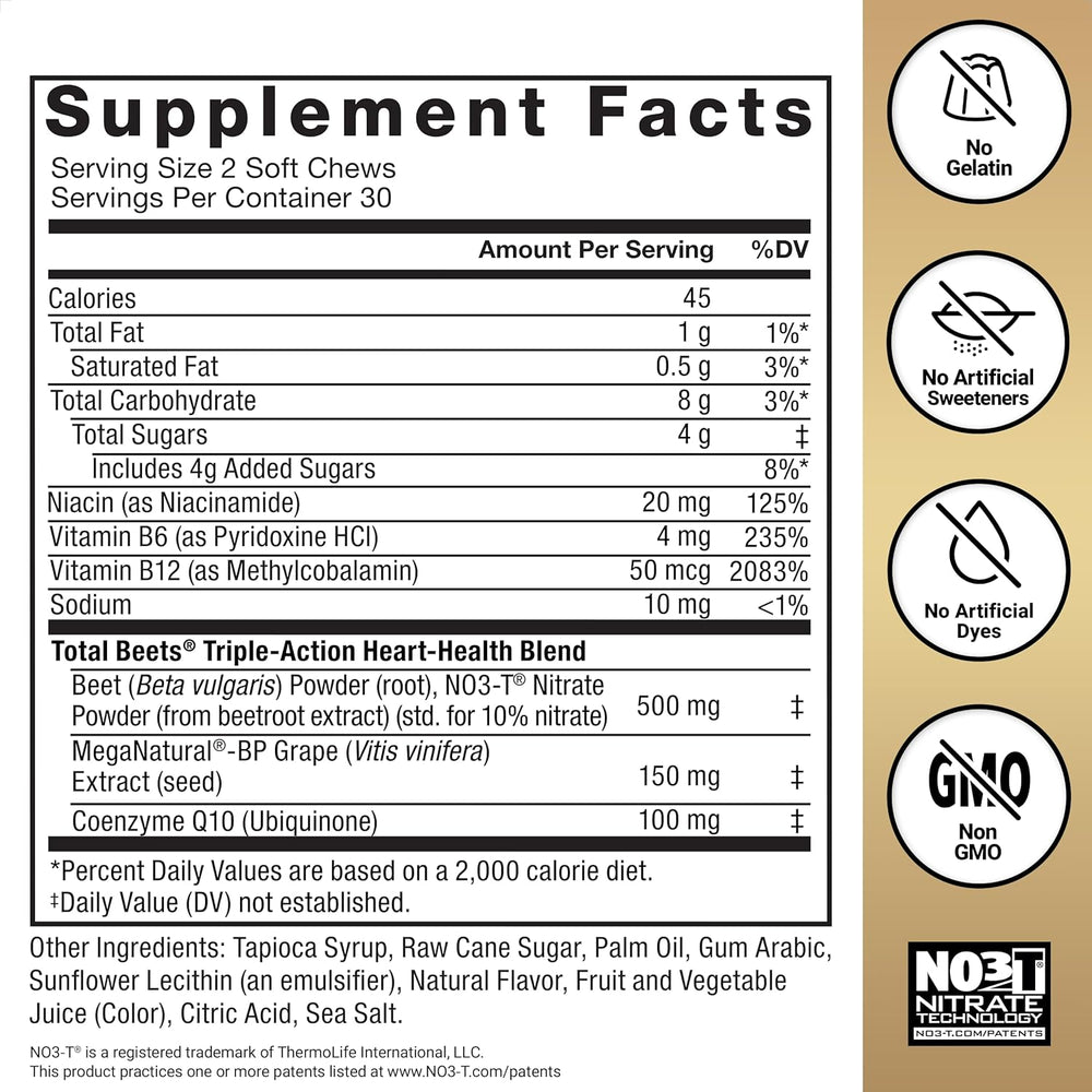 Force Factor Total Beets Ultimate Heart Health + Blood Pressure Support | 60 Soft Chews | Organic Wellness Hub