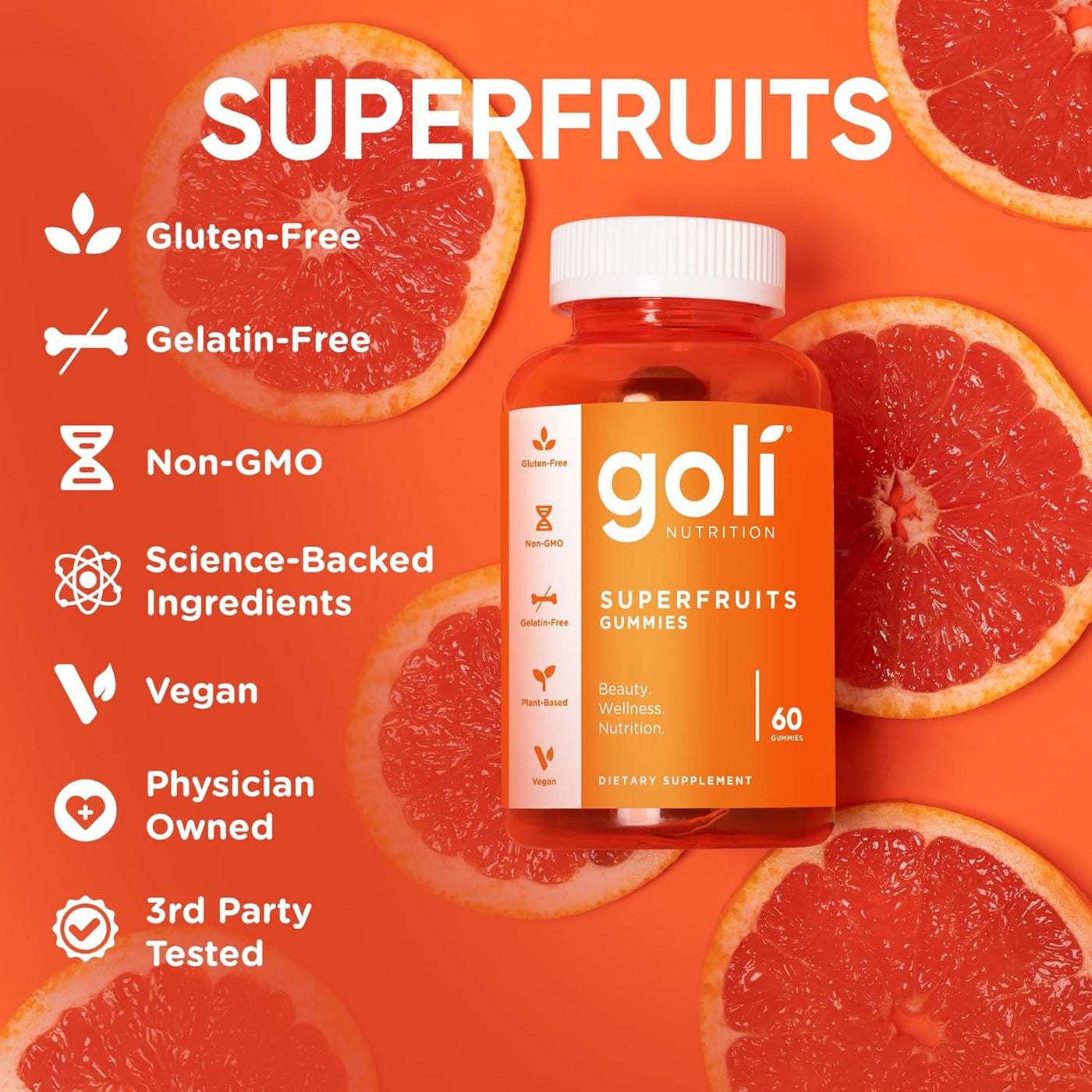 Goli Superfruits Gummies 3-Pack | Gluten-Free, Vegan, Non-GMO Beauty & Wellness Supplement — 180 Pieces