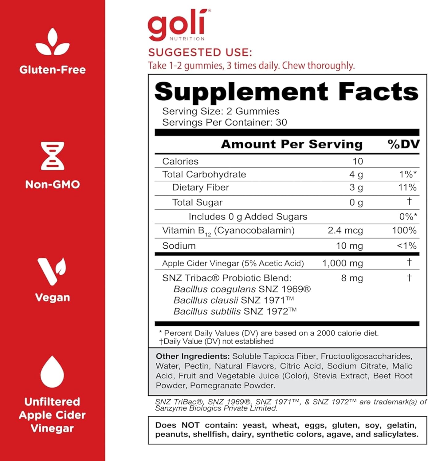 Goli Apple Cider Vinegar Plus Gummies Zero Sugar 3 Pack | 180 Gummies | Worlds First ACV Gummy | With Probiotics for Bloating | Unfiltered ACV | Vegan Non GMO Gluten Free Dietary Supplement