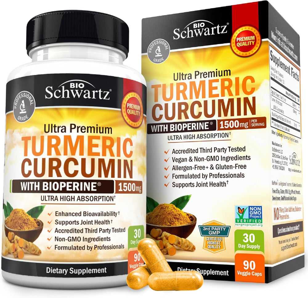 BioSchwartz Ultra Premium Turmeric Curcumin with BioPerine 1500mg (3 Pack) – 270 Veggie Capsules | High Absorption Formula | Organic Wellness Hub
