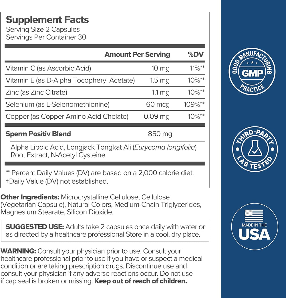 Preggo Sperm Health Support Capsules | 60 Vegan Capsules | Sperm Count, Motility & Testosterone | O Positiv Health | Organic Wellness Hub