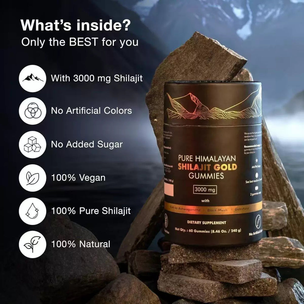 Gold Shilajit Gummies 3000mg with Ashwagandha, Black Musli & Gokshura | 80 Gummies