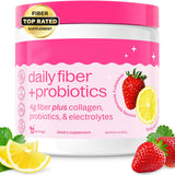 Daily Fiber + Probiotics Powder | 4g Fiber + Collagen + Probiotics + Electrolytes | Strawberry Lemonade | 16 Servings | Top Rated | Lab Tested | Organic Wellness Hub