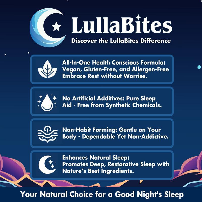 LullaBites Natural Sleep Gummies - Melatonin-Free Sweet Strawberry Stars for Deep Sleep, Relaxation & Stress Relief | Organic Wellness Hub