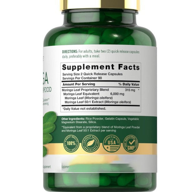 Moringa Complete Green Superfood 6000mg | 60 Quick Release Capsules | Non-GMO, Gluten Free Traditional Herb Supplement