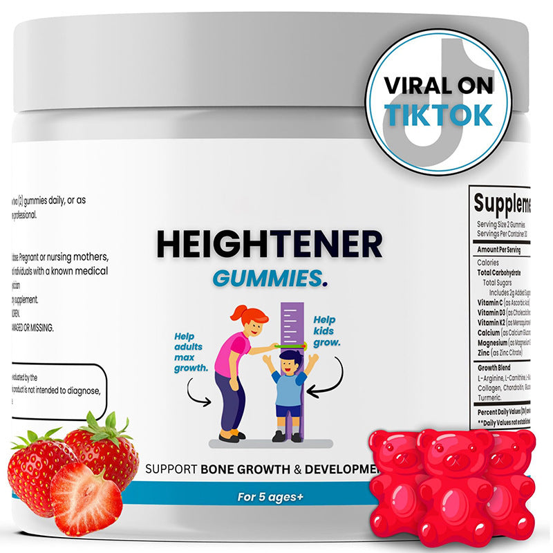 Heightener Gummies for Kids & Adults | Bone Growth & Development Support | Strawberry Flavor | Lab Tested | Organic Wellness Hub