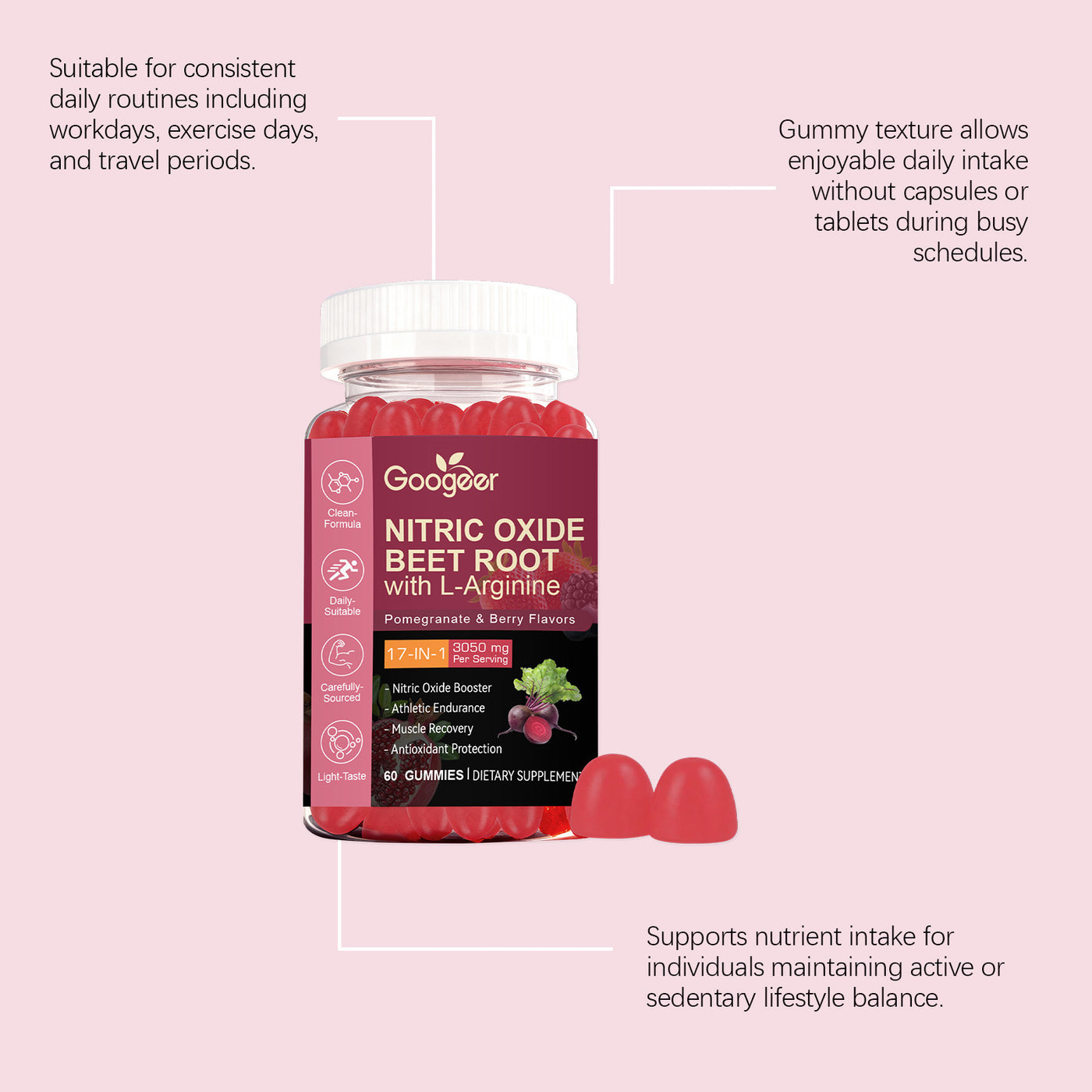 Nitric Oxide Beet Root Gummies with L-Arginine | 17-in-1 3050mg Formula | Pomegranate & Berry | 60 Gummies ? Organic Wellness Hub