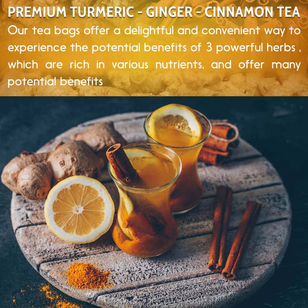 Premium Turmeric Ginger Cinnamon Tea Bags | 120 Bags 2g Each | 100% Natural and Pure | No Additives | Sugar Free | Soy Free | Gluten Free | Non GMO | Vegan | Handmade 240g