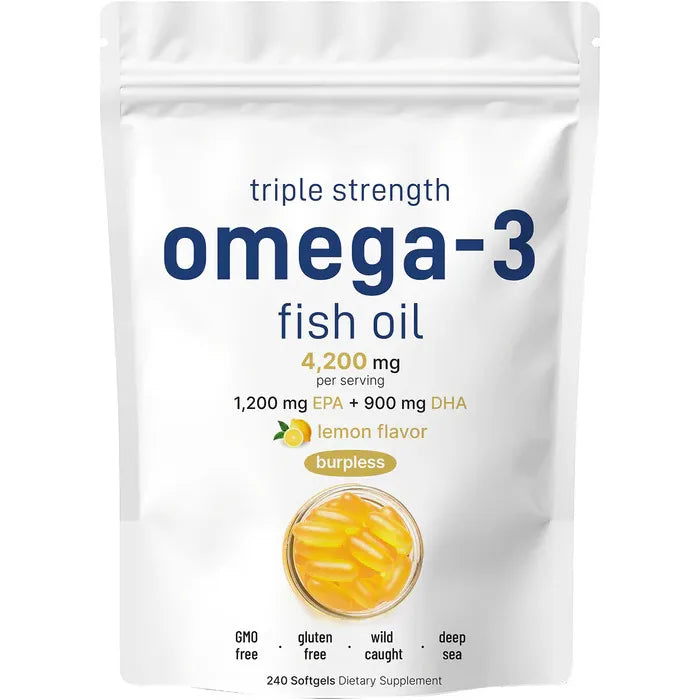 Triple Strength Omega-3 Fish Oil 4200mg (3-Pack) | 720 Softgels | 1200mg EPA + 900mg DHA | Organic Wellness Hub