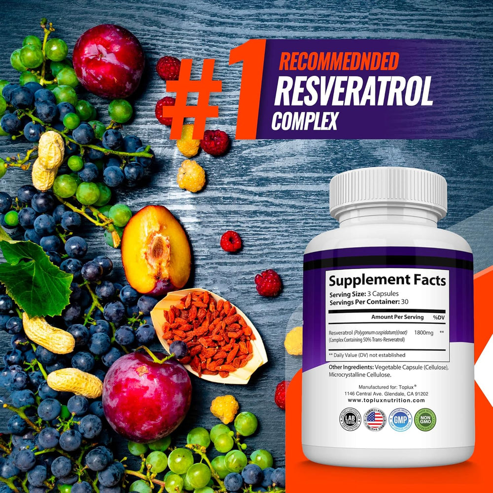 Resveratrol Complex 1800mg Natural Antioxidant 90 Capsules (3 PCS Set) | Lab Tested & Quality Guaranteed | Organic Wellness Hub