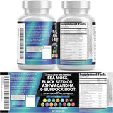 Sea Moss Black Seed Oil Ashwagandha Burdock Root Supplement | 60 Capsules | All-in-1 MultiMineral™ Blend | Irish Sea Moss, Bladderwrack, Turmeric, Elderberry, Chlorophyll & More | Immune, Energy & Thyroid Support