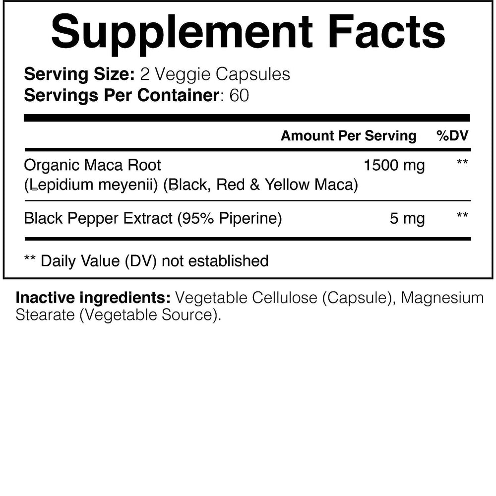 Maca Root Extra Strength 1500mg | Black Red Yellow 120 Caps