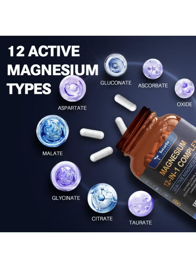 Totaria Health Magnesium 12-in-1 Complex 700mg – 120 Capsules High Absorption Magnesium Supplement | Organic Wellness Hub