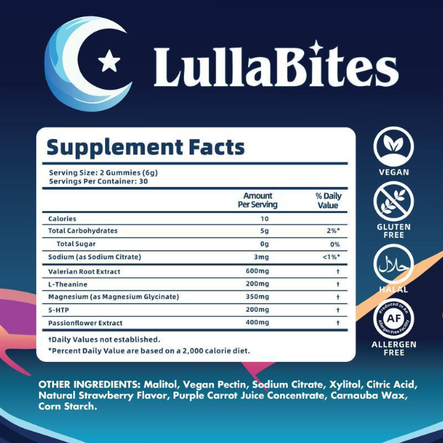 LullaBites Natural Sleep Gummies - Melatonin-Free Sweet Strawberry Stars for Deep Sleep, Relaxation & Stress Relief | Organic Wellness Hub