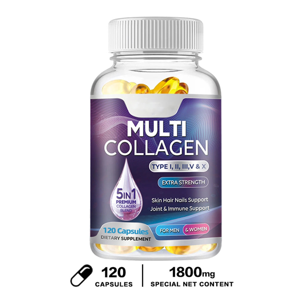 Multi Collagen Capsules 5-in-1 | Type I II III V X | 1800mg Extra Strength | 120 Caps for Men & Women
