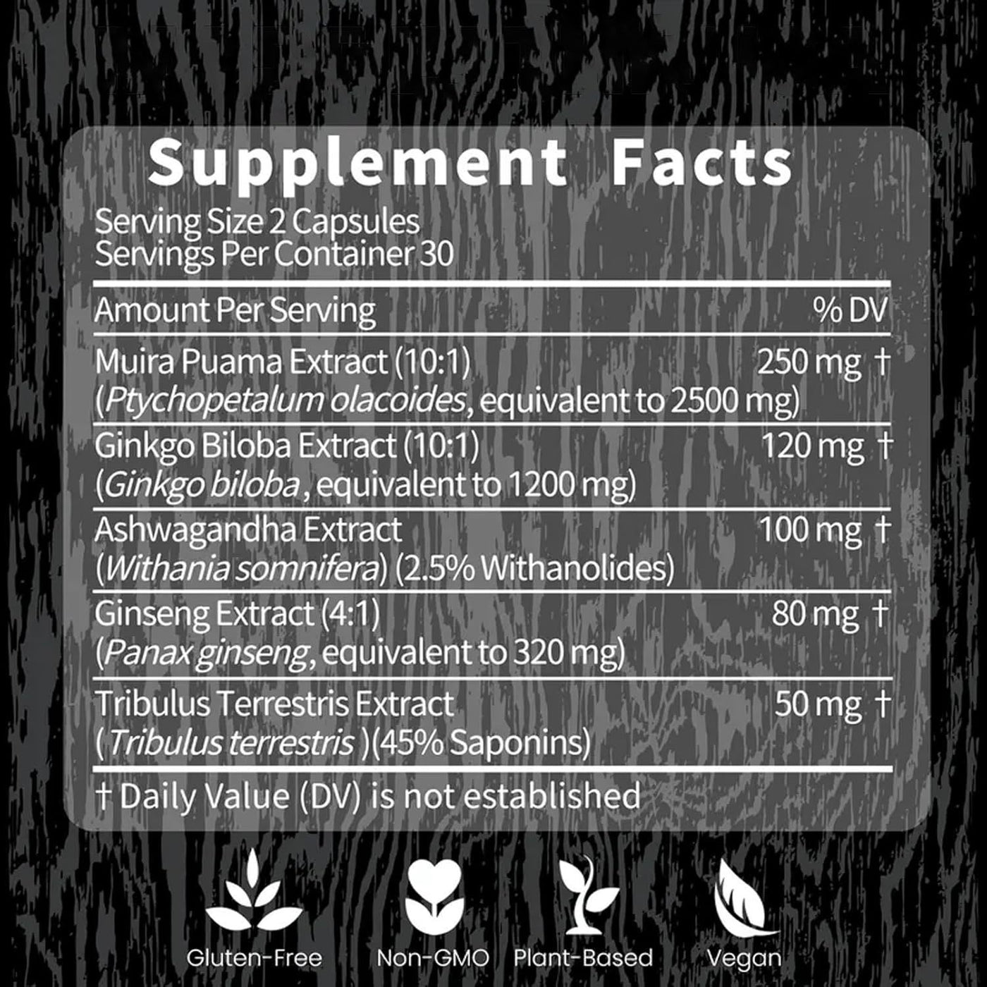 Potency Wood Male Vitality Supplement | Muira Puama, Ginkgo Biloba & Ginseng | 60 Vegetarian Capsules | Made in USA by YFSup