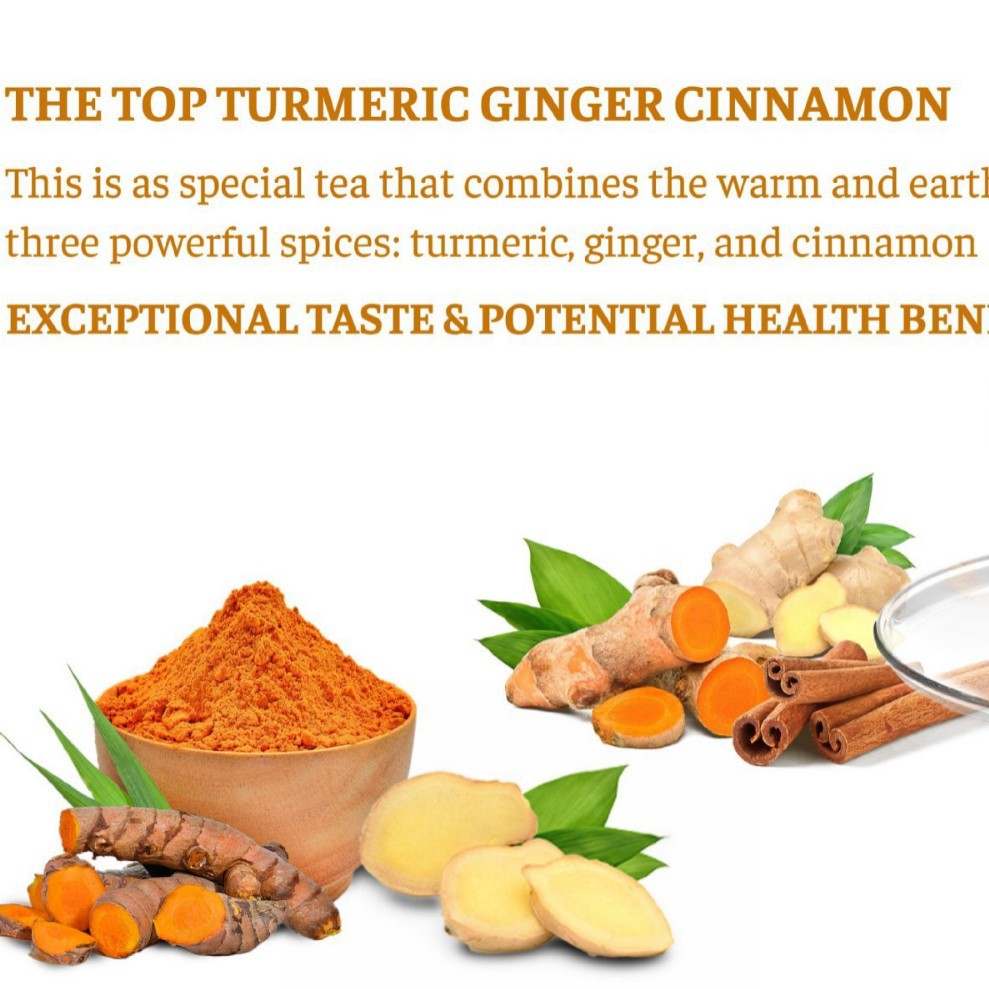 Premium Turmeric Ginger Cinnamon Tea Bags | 120 Bags 2g Each | 100% Natural and Pure | No Additives | Sugar Free | Soy Free | Gluten Free | Non GMO | Vegan | Handmade 240g