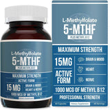 L-Methylfolate 15mg + Methyl B12 Cofactor | Lab Tested 5-MTHF Active Folate | Mood, Methylation & Cognitive Support | Organic Wellness Hub