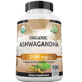 Organic Ashwagandha 2100mg Capsules - Stress, Mood & Daily Wellness Support | 100 Capsules | Organic Wellness Hub