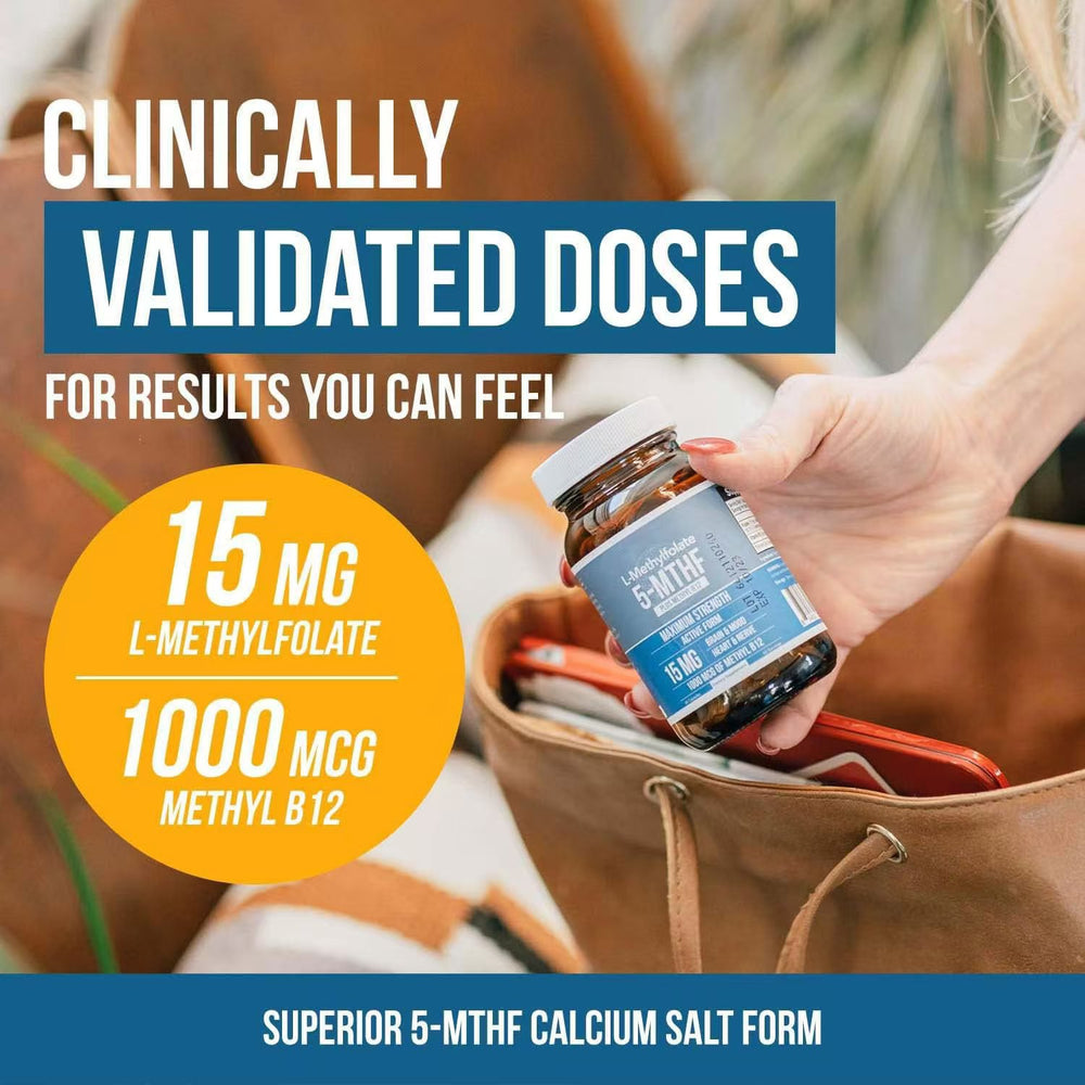 L-Methylfolate 15mg + Methyl B12 Cofactor | Lab Tested 5-MTHF Active Folate | Mood, Methylation & Cognitive Support | Organic Wellness Hub