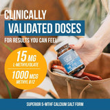 L-Methylfolate 15mg + Methyl B12 Cofactor | Lab Tested 5-MTHF Active Folate | Mood, Methylation & Cognitive Support | Organic Wellness Hub