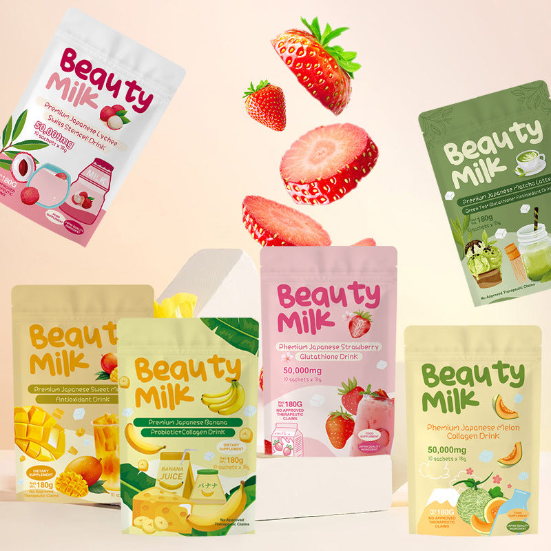 Beauty Milk Premium Japanese Banana Probiotic & Collagen Drink -- 50,000mg | 10 Sachets | Organic Wellness Hub