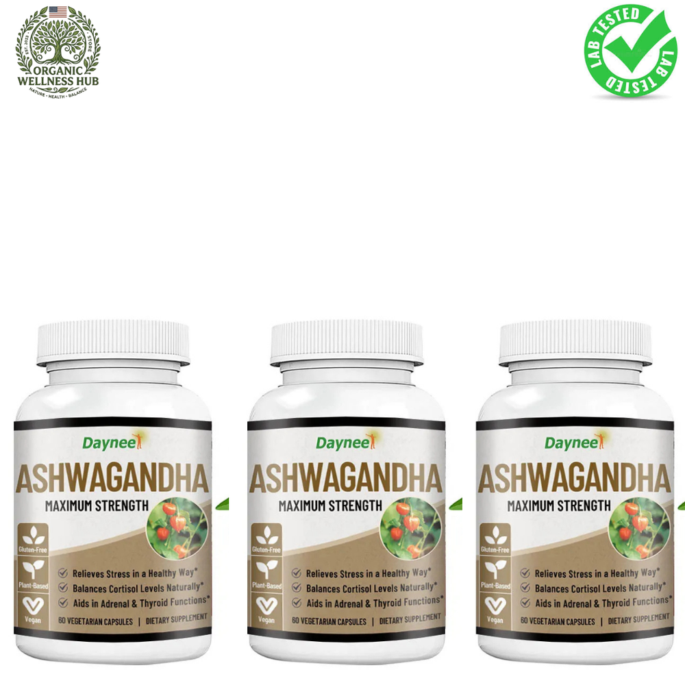Ashwagandha Maximum Strength - 3 Pack Bundle, 180 Vegetarian Capsules, Stress & Cortisol Support, Vegan | Organic Wellness Hub
