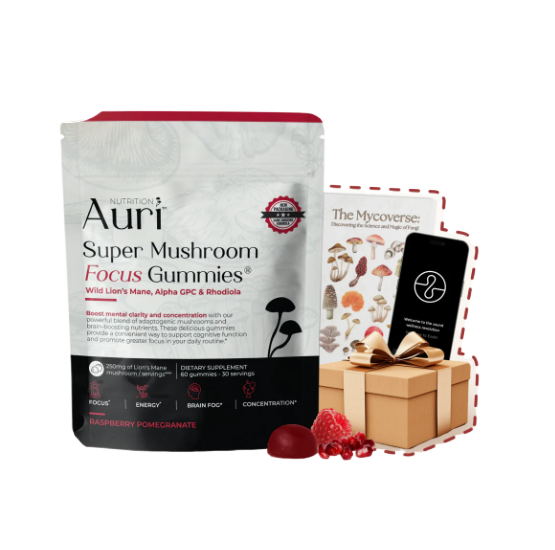 Auri Super Mushroom Focus Gummies� | Lion's Mane, Alpha GPC & Rhodiola | Brain Focus, Energy & Concentration | Lab Tested | 60 Gummies | Organic Wellness Hub