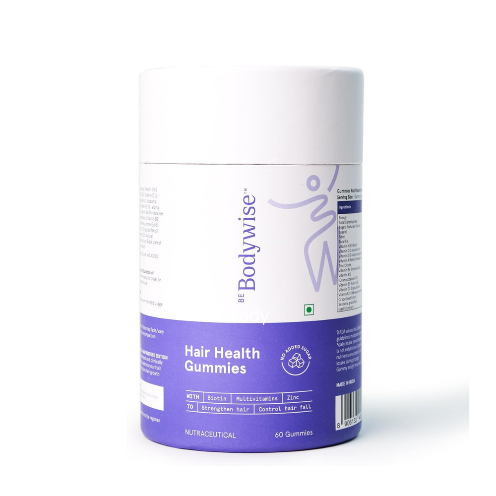 Be Bodywise Hair Health Gummies - Biotin, Multivitamins & Zinc for Hair Growth & Fall Control | No Added Sugar | 60 Gummies | Organic Wellness Hub