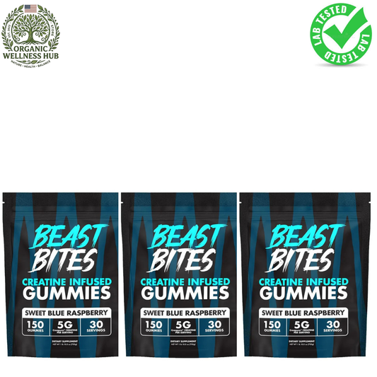 
Beast Bites Creatine Gummies 3-Pack Bundle — 450 Gummies | 90 Servings | 5g Creapure® | Organic Wellness Hub