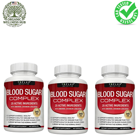 Blood Sugar Complex 940mg 3-Pack | 20 Active Ingredients | Cinnamon, Chromium & Mulberry | Lab Tested | Organic Wellness Hub