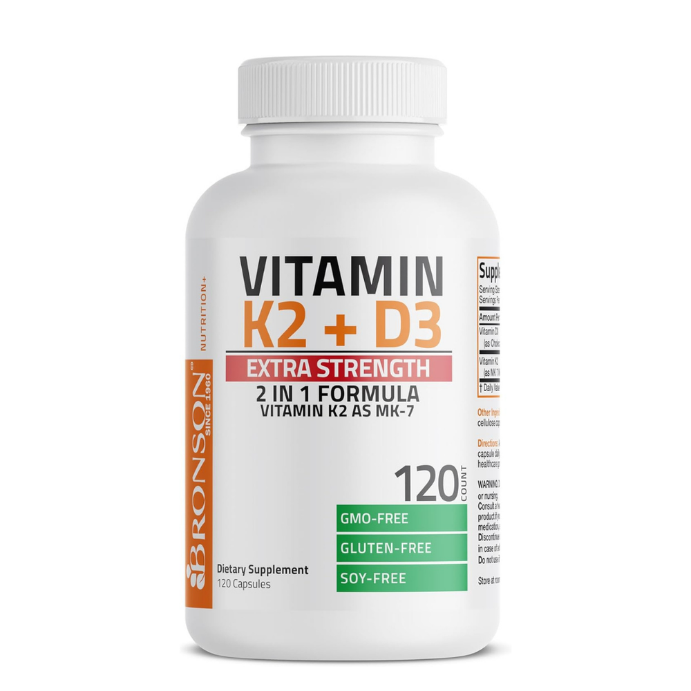 Bronson Vitamin K2 + D3 Extra Strength 120 Capsules – Bone, Heart & Immune Support | Organic Wellness Hub