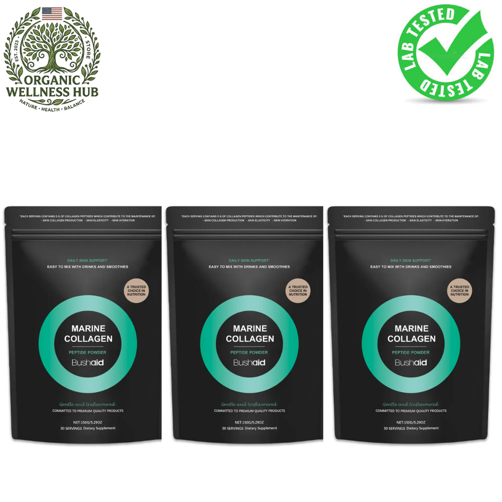 Bushaid Marine Collagen Peptide Powder 3-Pack Bundle | 450g | 90 Servings | Lab Tested | Best Value Skin Supplement — Organic Wellness Hub