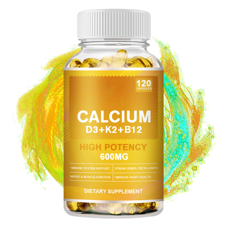 Calcium D3 K2 B12 High Potency 600mg Softgel Capsules 120 Count - Bone, Teeth & Immune Support Supplement | Organic Wellness Hub