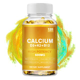 Calcium D3 K2 B12 High Potency 600mg Softgel Capsules 120 Count - Bone, Teeth & Immune Support Supplement | Organic Wellness Hub