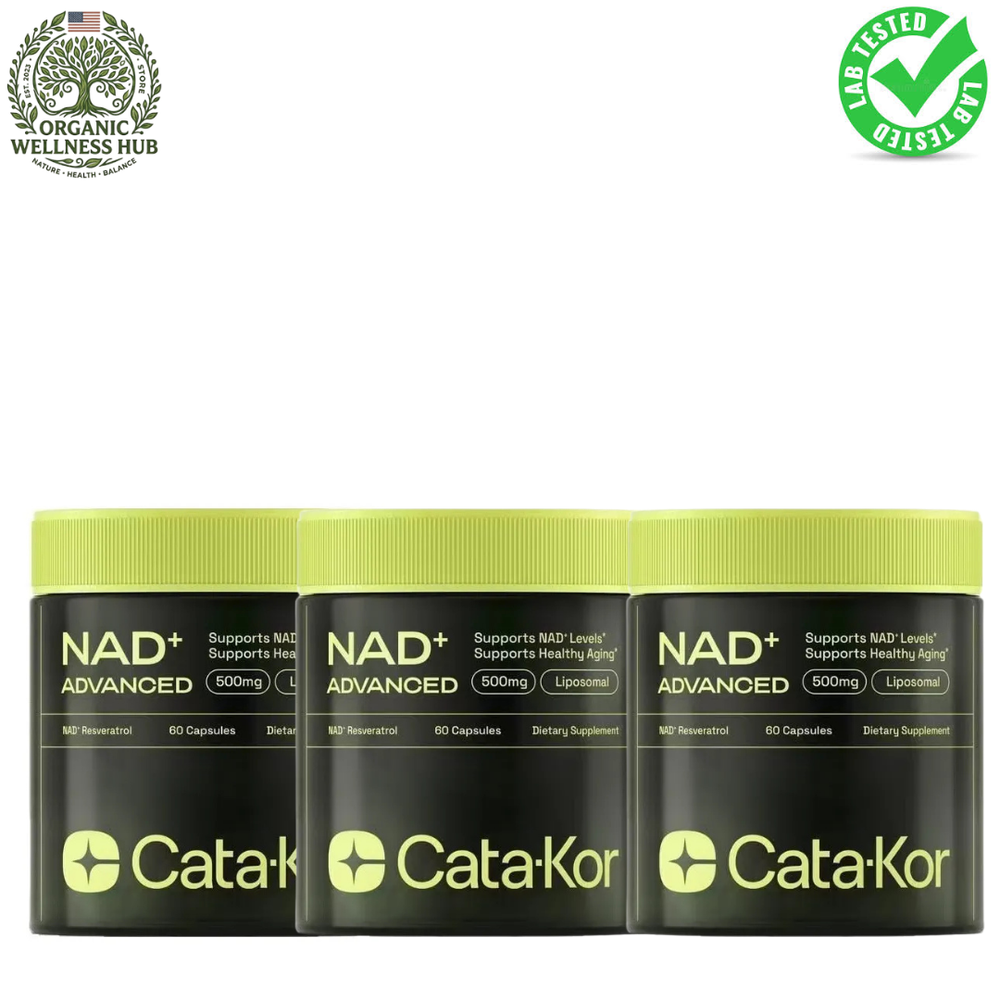 Cata-Kor NAD+ Advanced 3-Pack Bundle | 500mg Liposomal NAD+ Resveratrol | 180 Caps | Organic Wellness Hub