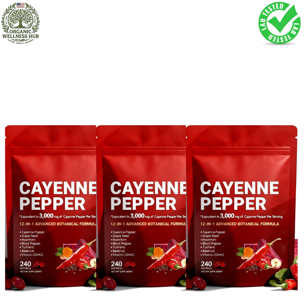 Cayenne Pepper 3,000mg Supplement (3 Pack) – 720 Softgels | 12-in-1 Advanced Botanical Formula | Organic Wellness Hub