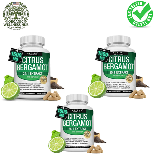 Citrus Bergamot 1500mg Capsules 3-Pack | 25:1 Extract + BioPerine® | Lab Tested | Organic Wellness Hub

