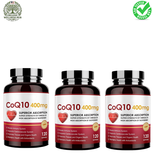 CoQ10 400mg Softgels 360 Count (3 Bottles x 120 Softgels) | Superior Absorption Coenzyme Q10 | Heart Health & Energy Support | Lab Tested | Organic Wellness Hub