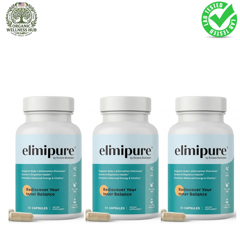 Elimipure Detox & Digestive Health Supplement 90 Capsules (3 Bottles) | Lab Tested & Vegan | Organic Wellness Hub