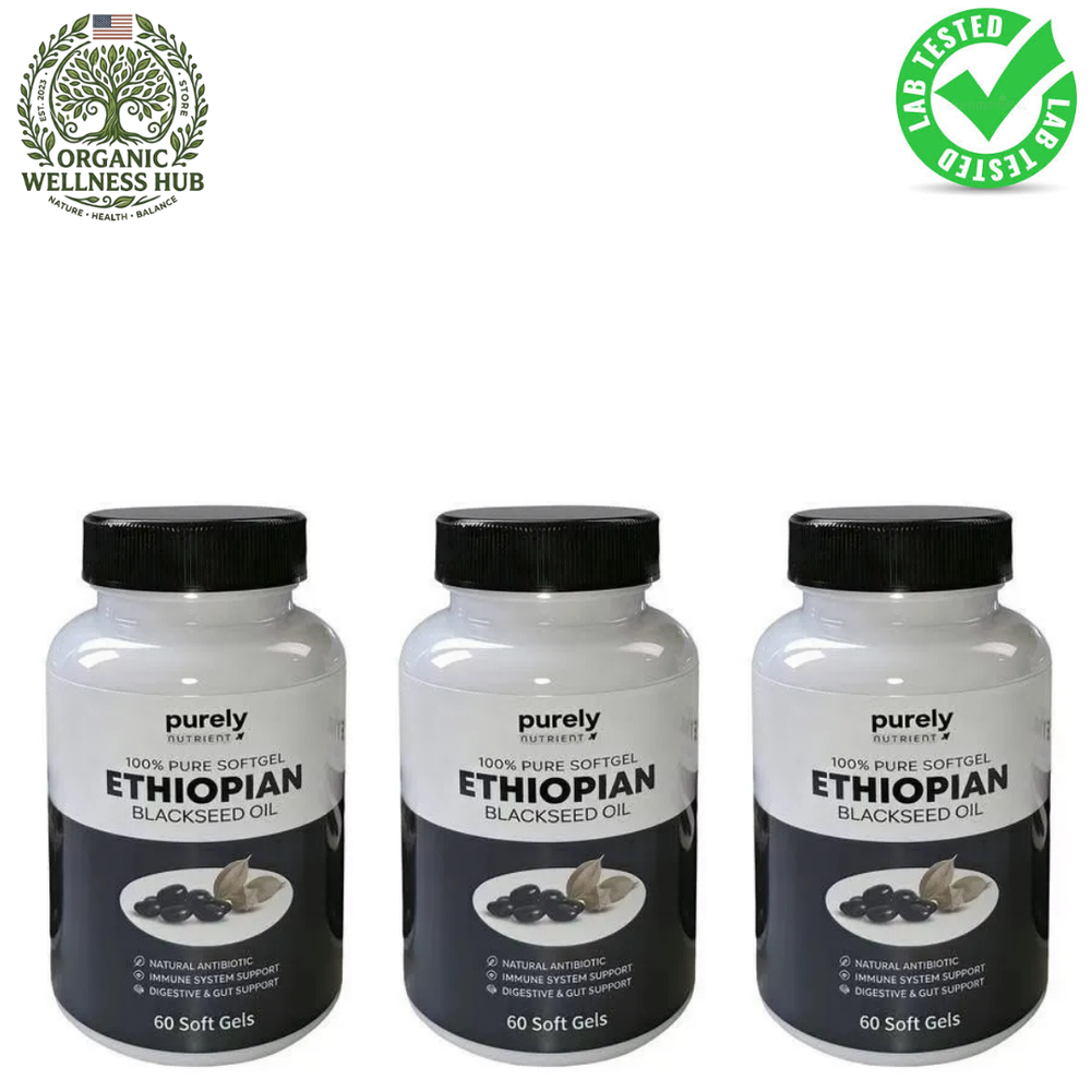 Ethiopian Black Seed Oil 100% Pure Softgels – Set of 3 (180 Softgels) | Natural Antibiotic, Immune & Gut Support | Lab Tested | Organic Wellness Hub