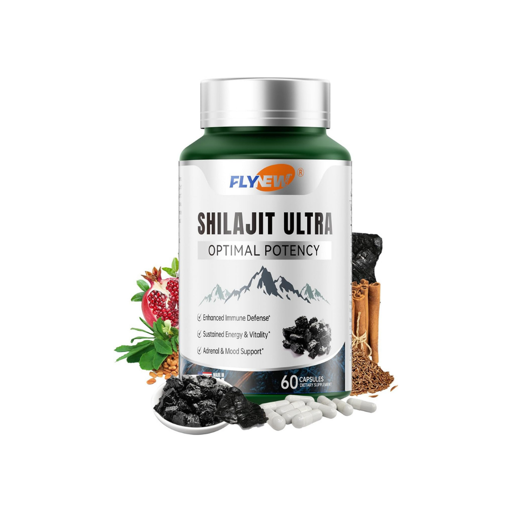 Flynew Shilajit Ultra Optimal Potency | Immune Defense, Energy & Adrenal Support | 60 Capsules | Made in USA | Lab Tested | Organic Wellness Hub