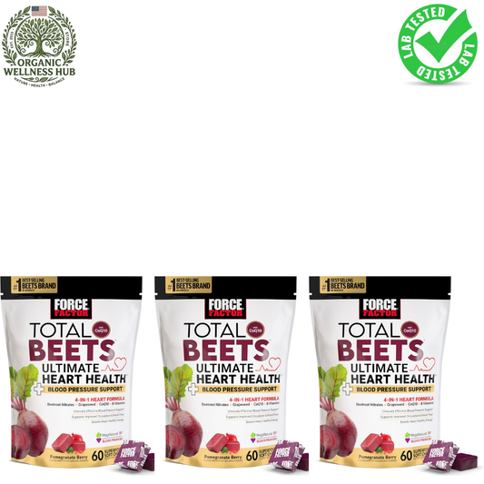 Force Factor Total Beets Heart Health 3-Pack Bundle | 180 Soft Chews | Blood Pressure Support | Organic Wellness Hub