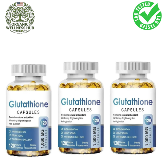 Glutathione Capsules 3-Pack Bundle 1000mg | Natural Antioxidant Skin Brightening Whitening Anti-Glycation & Anti-Aging | 360 Capsules | Organic Wellness Hub