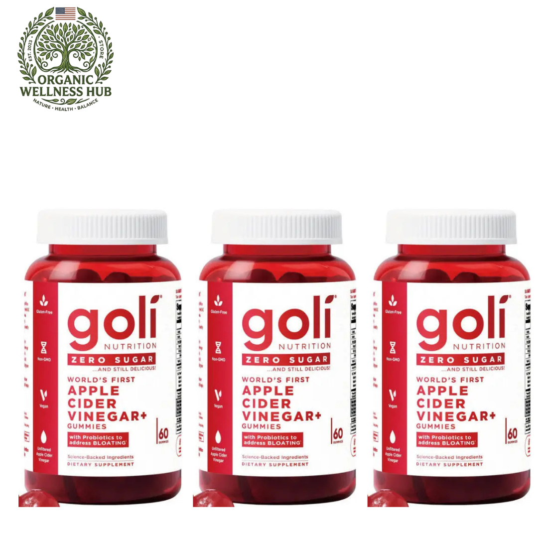 Goli Apple Cider Vinegar Plus Gummies Zero Sugar 3 Pack | 180 Gummies | Worlds First ACV Gummy | With Probiotics for Bloating | Unfiltered ACV | Vegan Non GMO Gluten Free Dietary Supplement